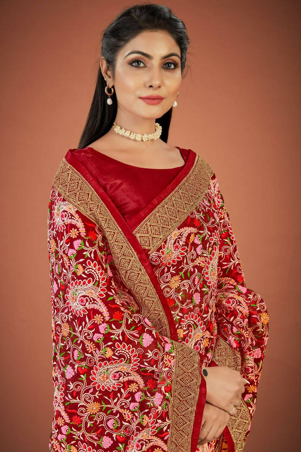 Vamsee Maroon Organza Saree