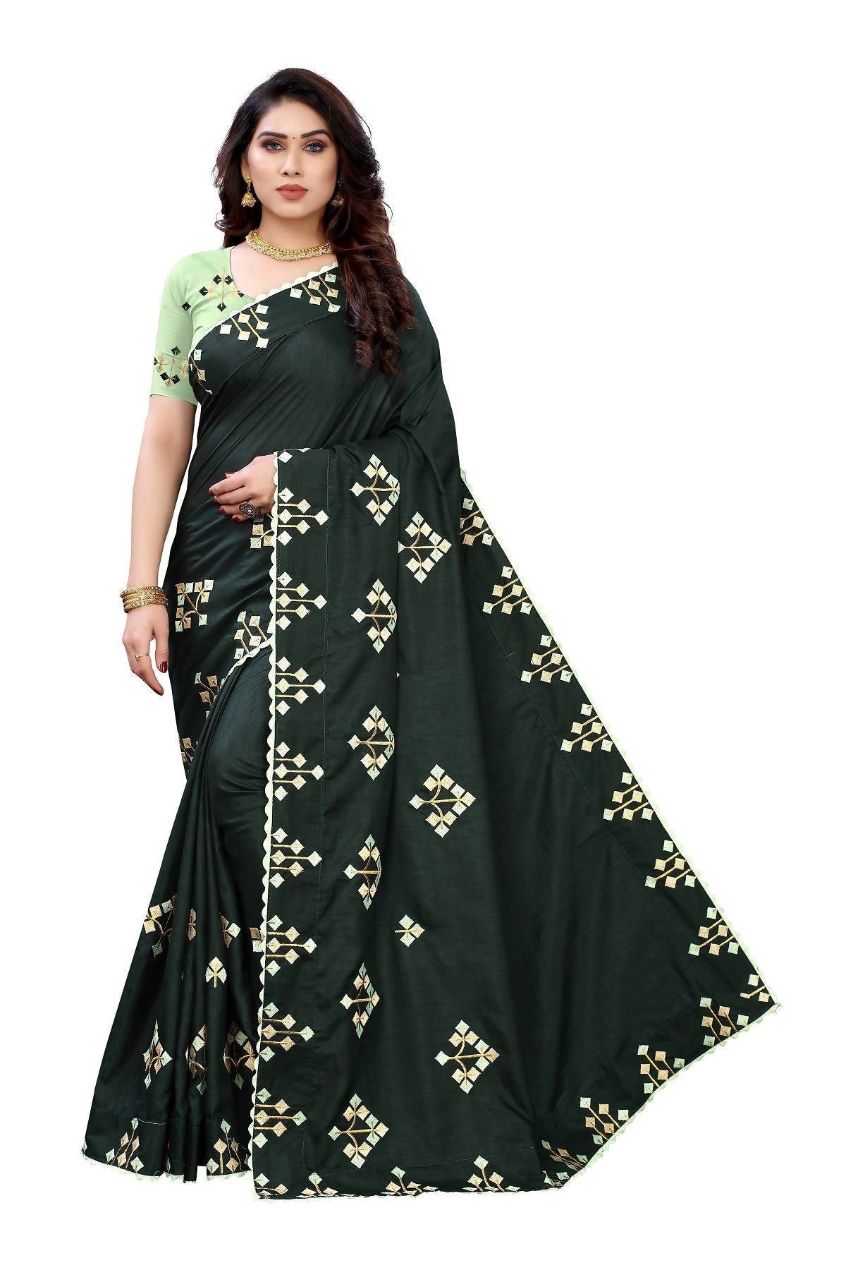 Vamika Green Dola Silk Embroidery Saree (JENY GREEN)