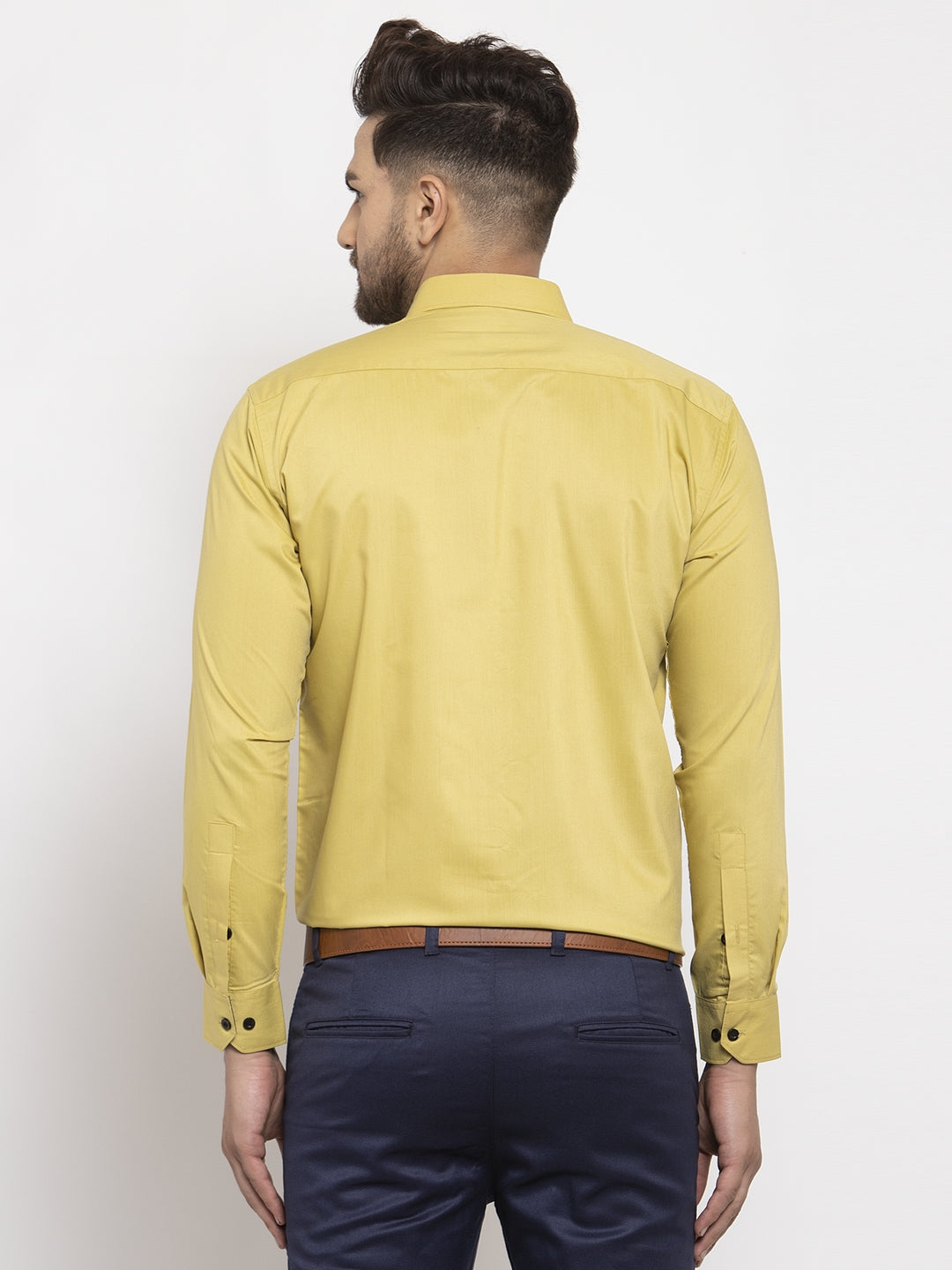 Jainish Lime Yellow Formal Shirt with black detailing