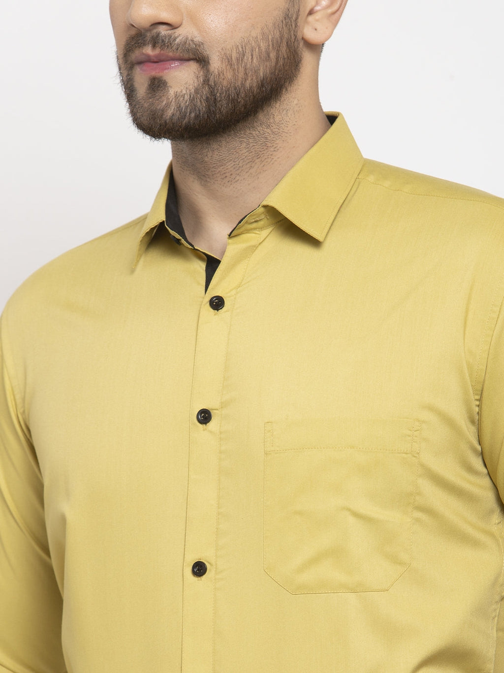 Jainish Lime Yellow Formal Shirt with black detailing