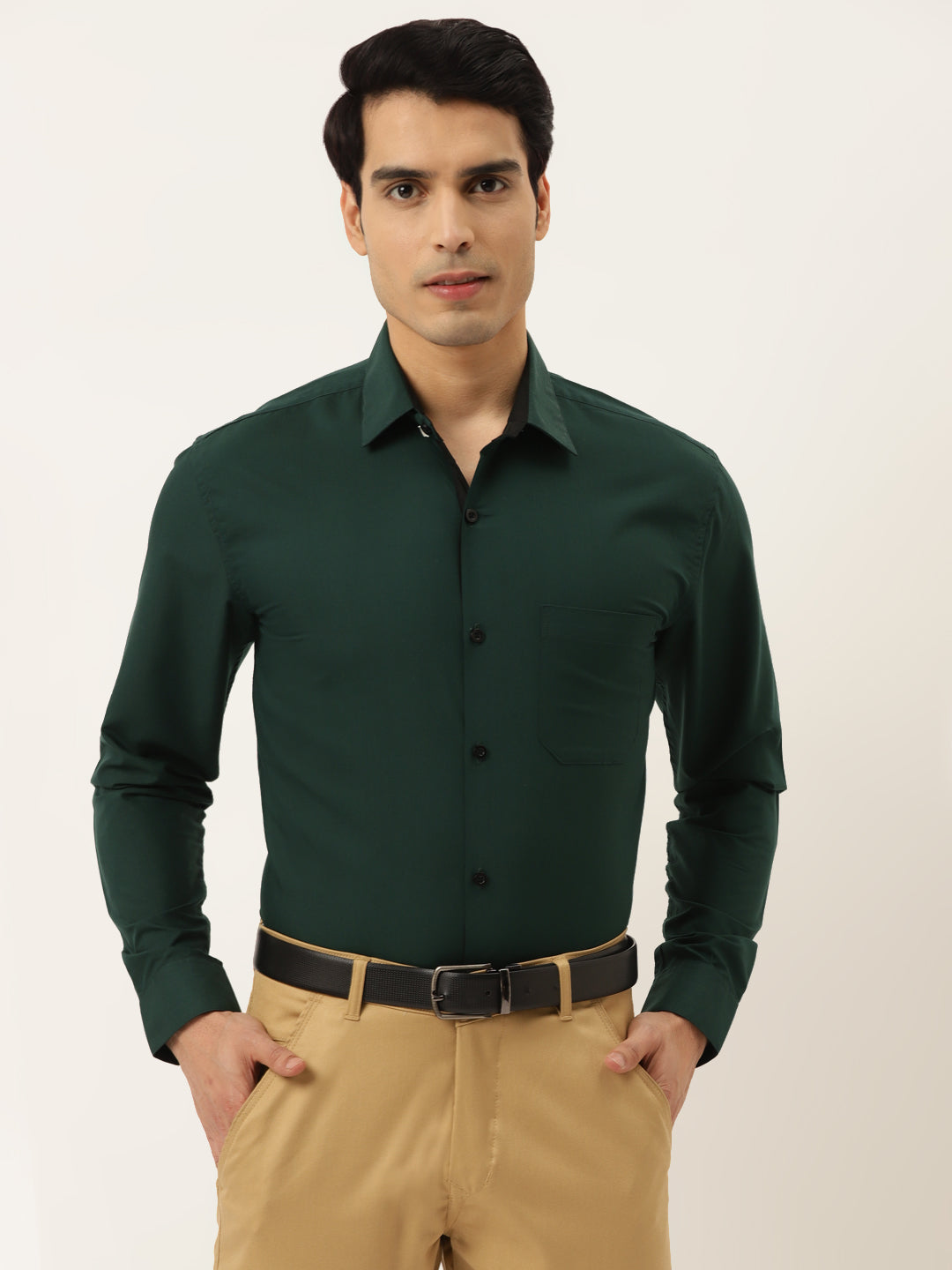 Jainish Olive Green Formal Shirt with black detailing ( SF 411Olive )