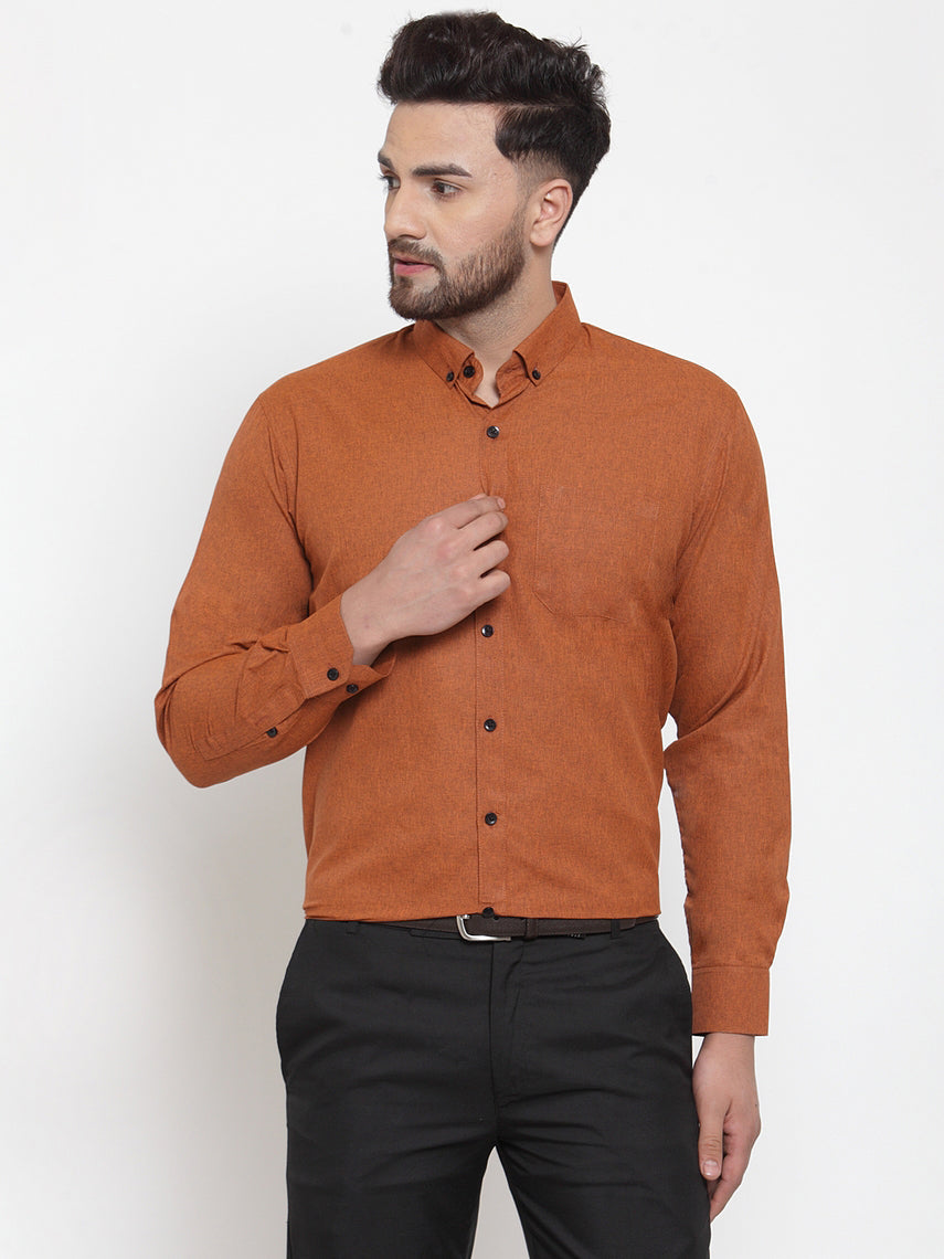 Jainish Rust Men's Cotton Solid Button Down Formal Shirts ( SF 734Rust )