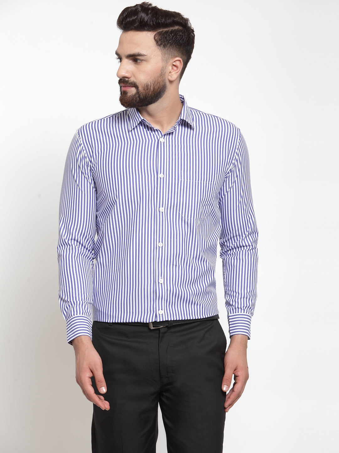 Jainish Blue Men's Cotton Striped Formal Shirts ( SF 735Blue )