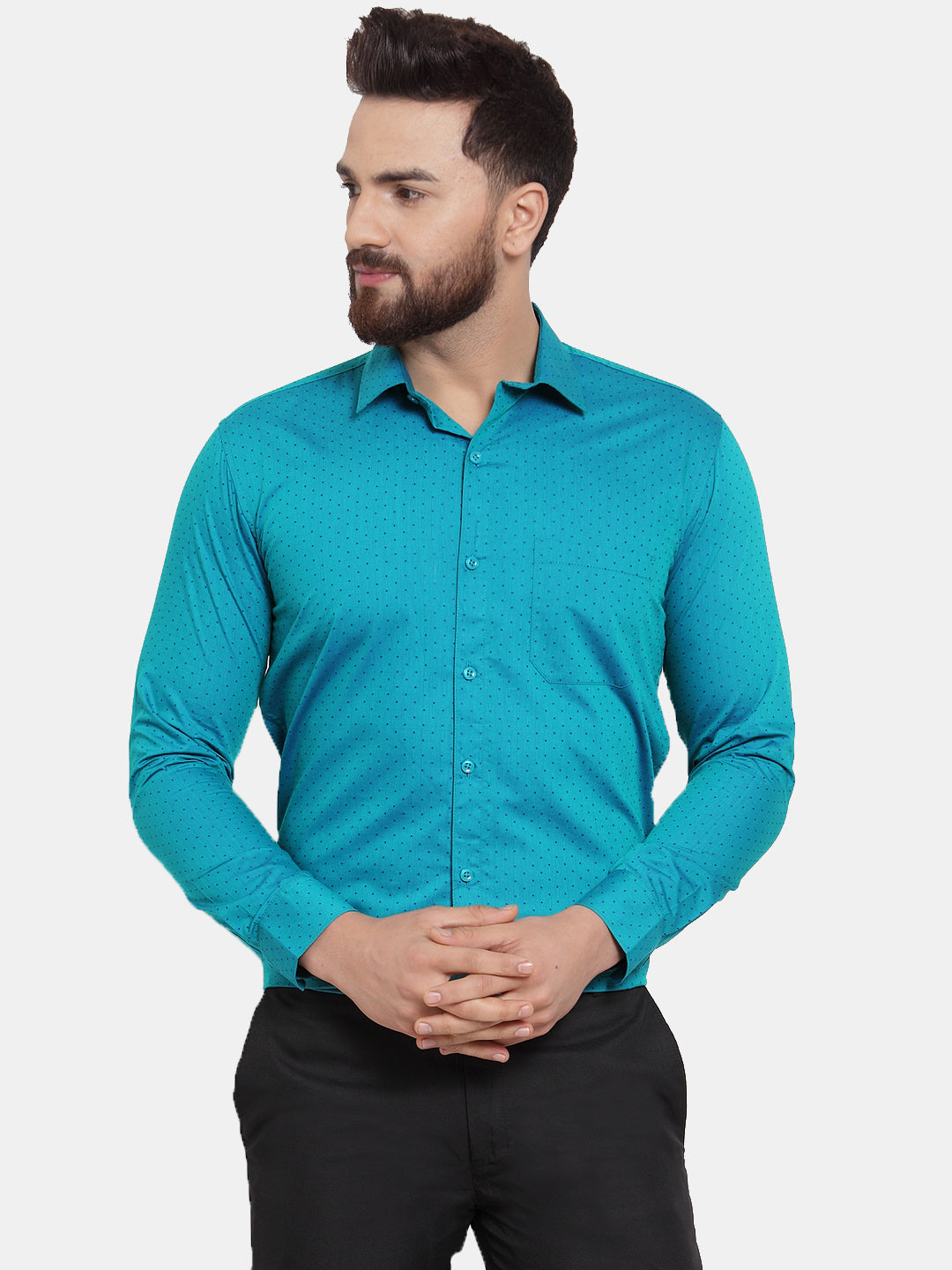 Jainish Green Men's Cotton Polka Dots Formal Shirts ( SF 739Green )