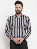 Jainish Grey Men's Cotton Striped Formal Shirts ( SF 744Grey )