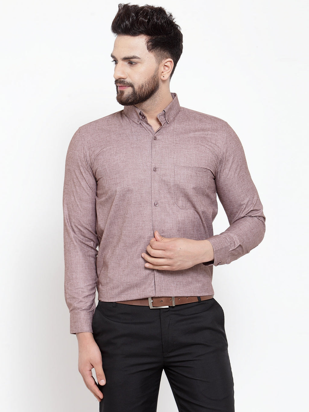 Jainish Brown Men's Cotton Solid Button Down Formal Shirts ( SF 753Mauve )