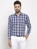 Jainish Navy Men's Cotton Checked Formal Shirt's ( SF 764Navy )