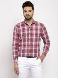 Jainish Red Men's Cotton Checked Formal Shirt