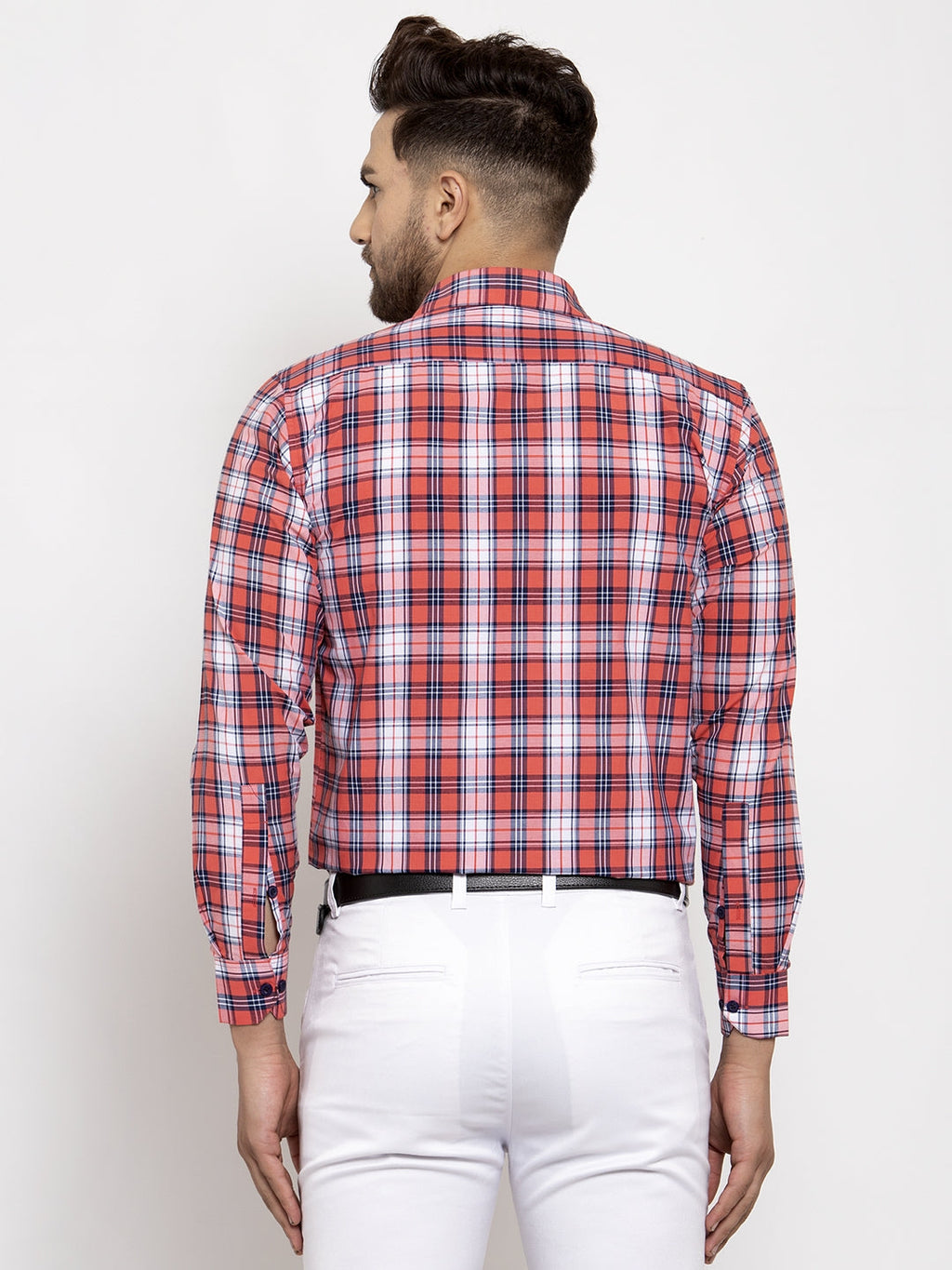 Jainish Red Men's Cotton Checked Formal Shirt