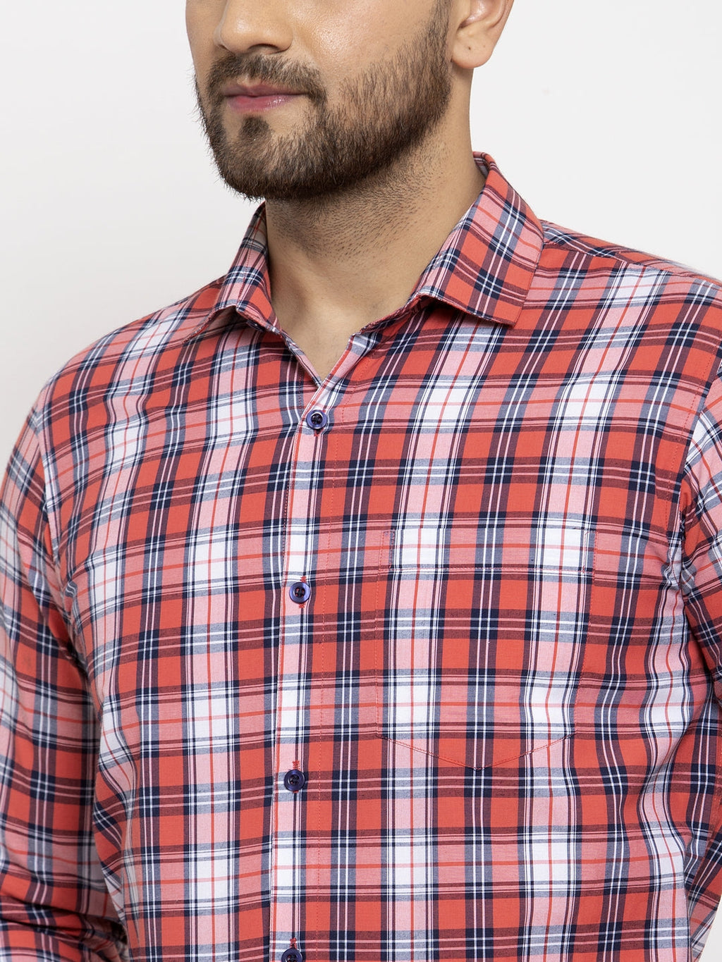 Jainish Red Men's Cotton Checked Formal Shirt