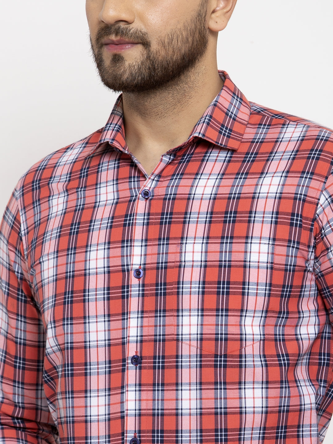 Jainish Red Men's Cotton Checked Formal Shirt