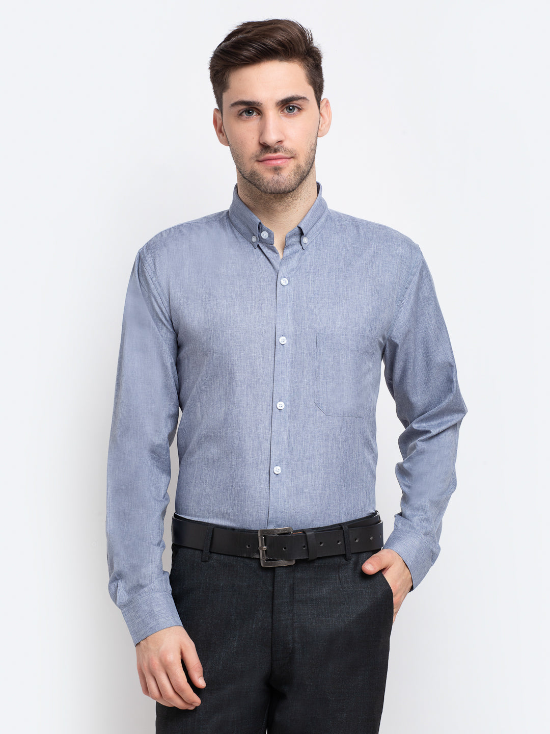 Jainish Grey Men's Button Down Collar Cotton Formal Shirt ( SF 785Grey )