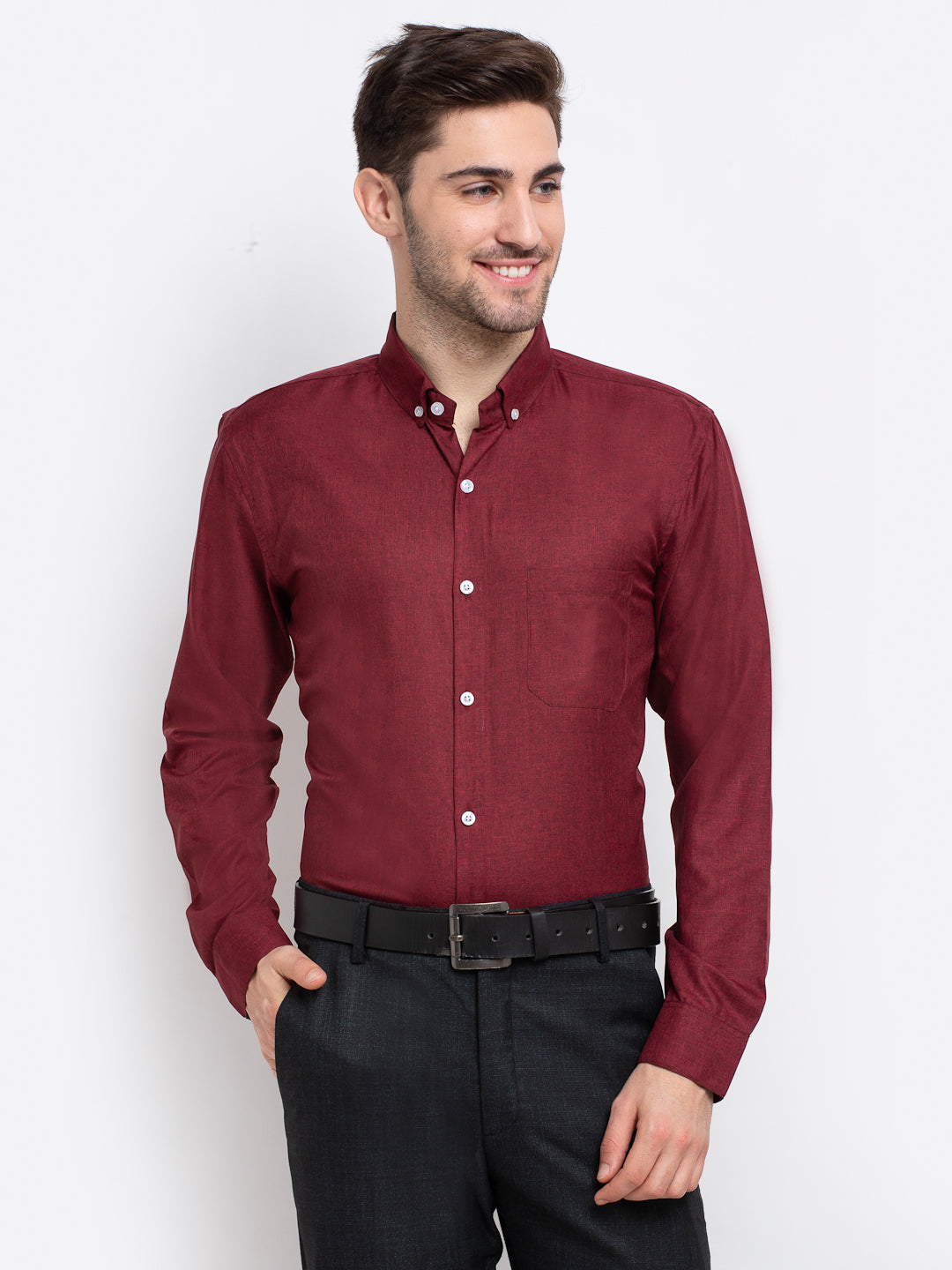 Jainish Maroon Men's Button Down Collar Cotton Formal Shirt ( SF 785Maroon )