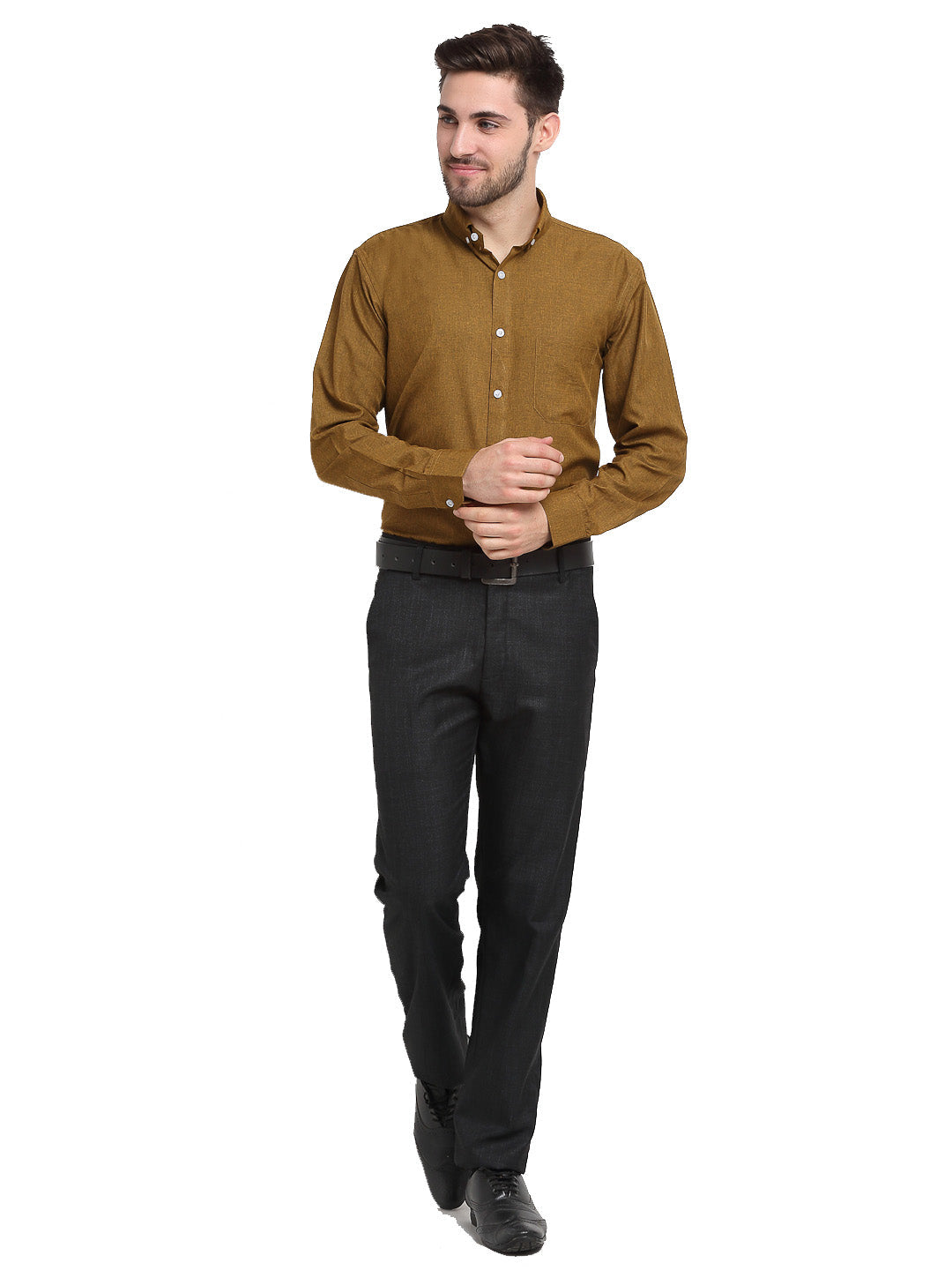 Jainish Olive Men's Button Down Collar Cotton Formal Shirt ( SF 785Olive )