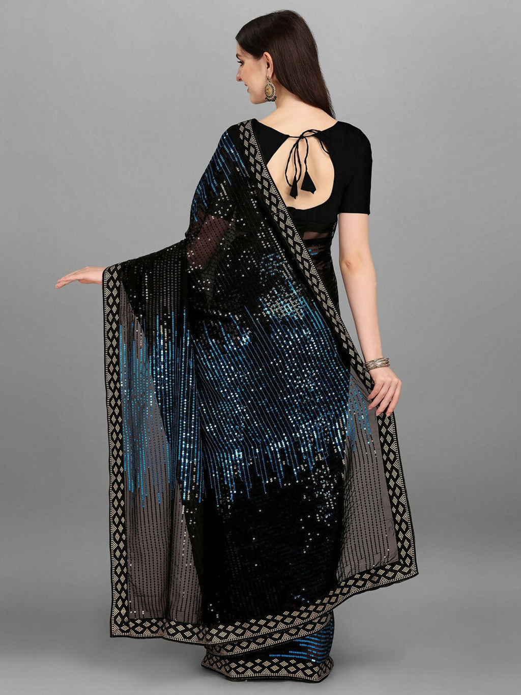 Vegaa Fashion Black Georgette Embroidered Party Wear Saree