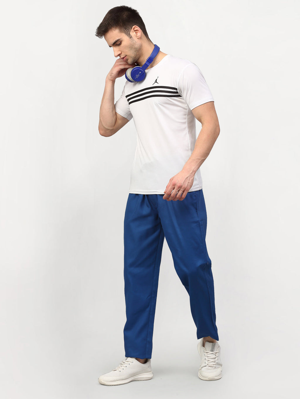 Jainish Men's Cotton Solid Track Pants - Blue