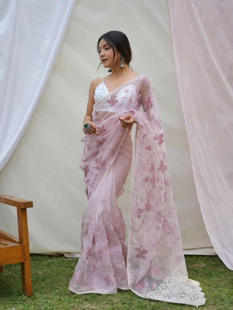 Vamsee Ishaq Baby Pink Organza Saree