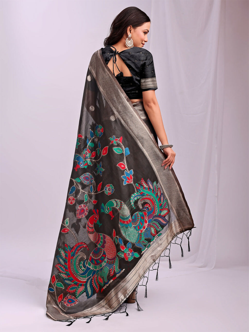 Shree Shyam Fashion Linen Cotton Black Saree