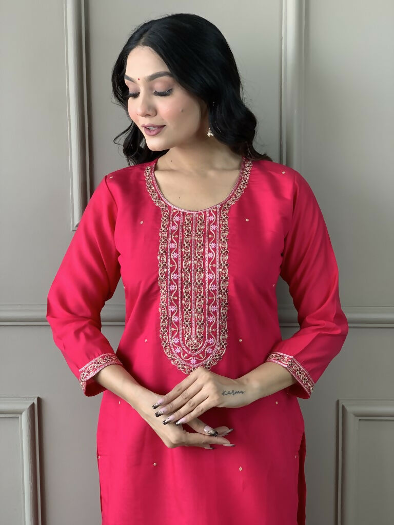 Rani Viscose chanderi Stitched Suit With Dupatta - Tanisha