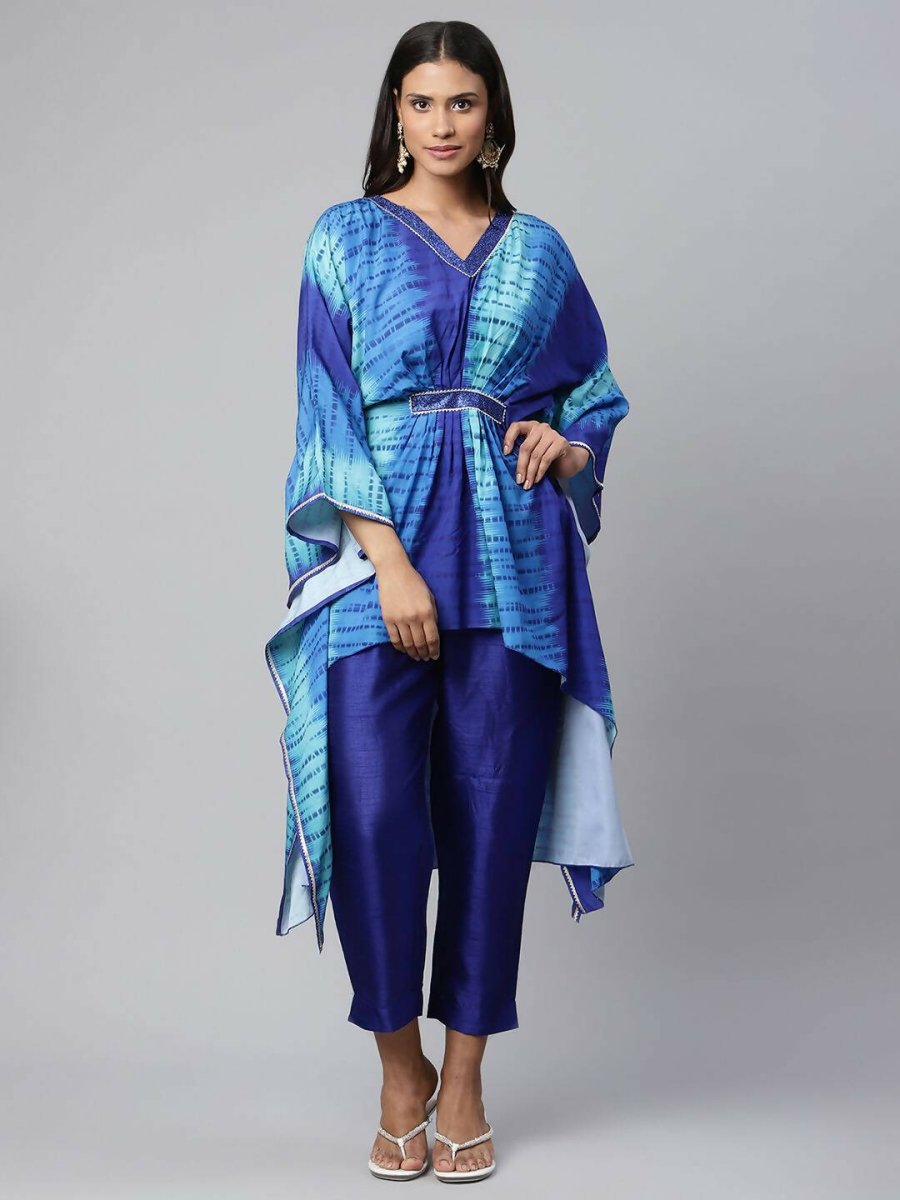 Ahalyaa Women Royal Blue Crepe Digital Printed Kaftan Kurta