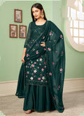 Vegaa Fashion Dark Green Georgette Embroidery Designer Sharara Suit