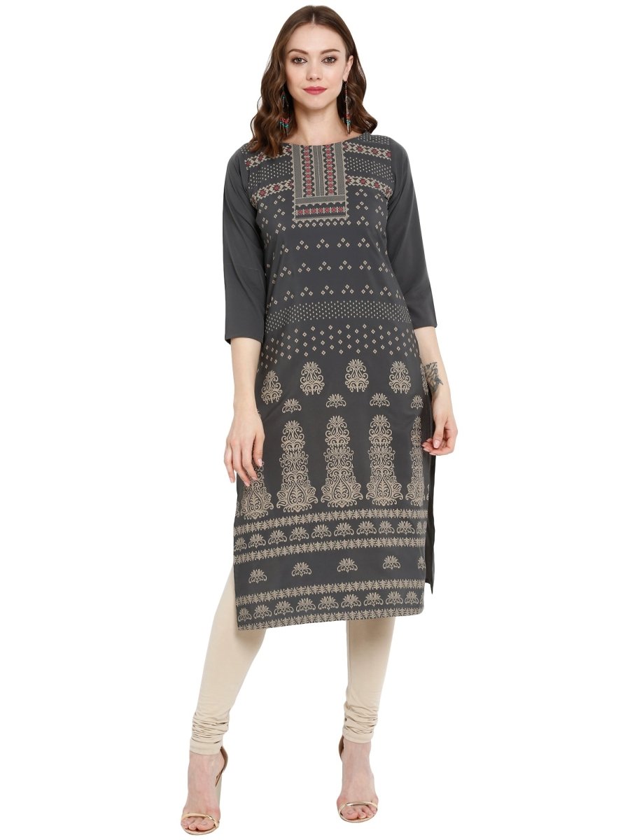 Ahalyaa Women Grey Printed Straight Kurta