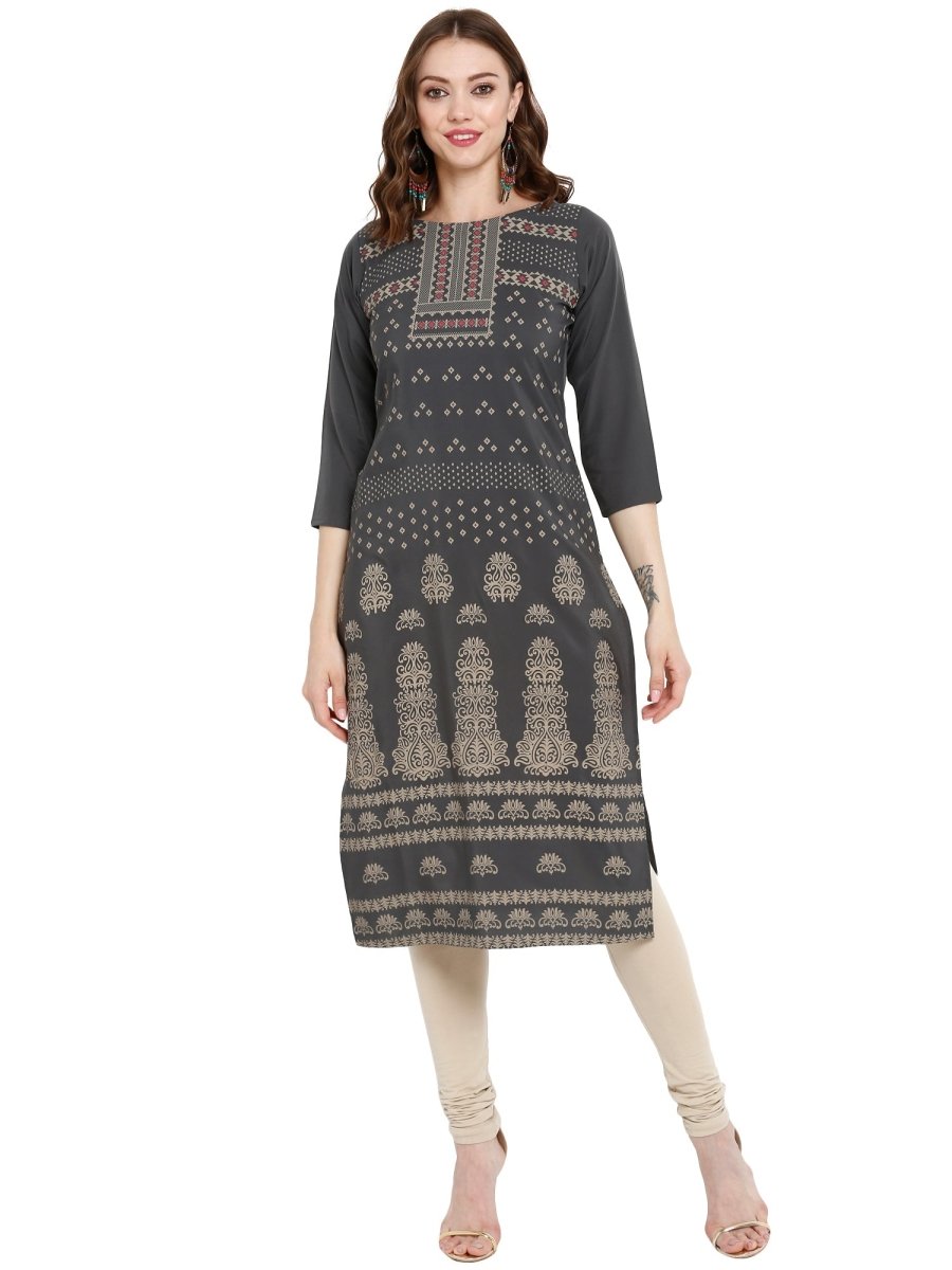 Ahalyaa Women Grey Printed Straight Kurta