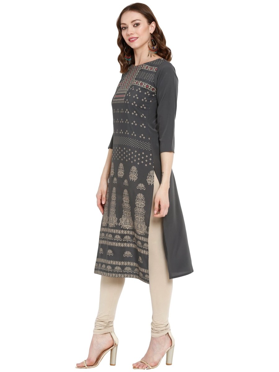 Ahalyaa Women Grey Printed Straight Kurta