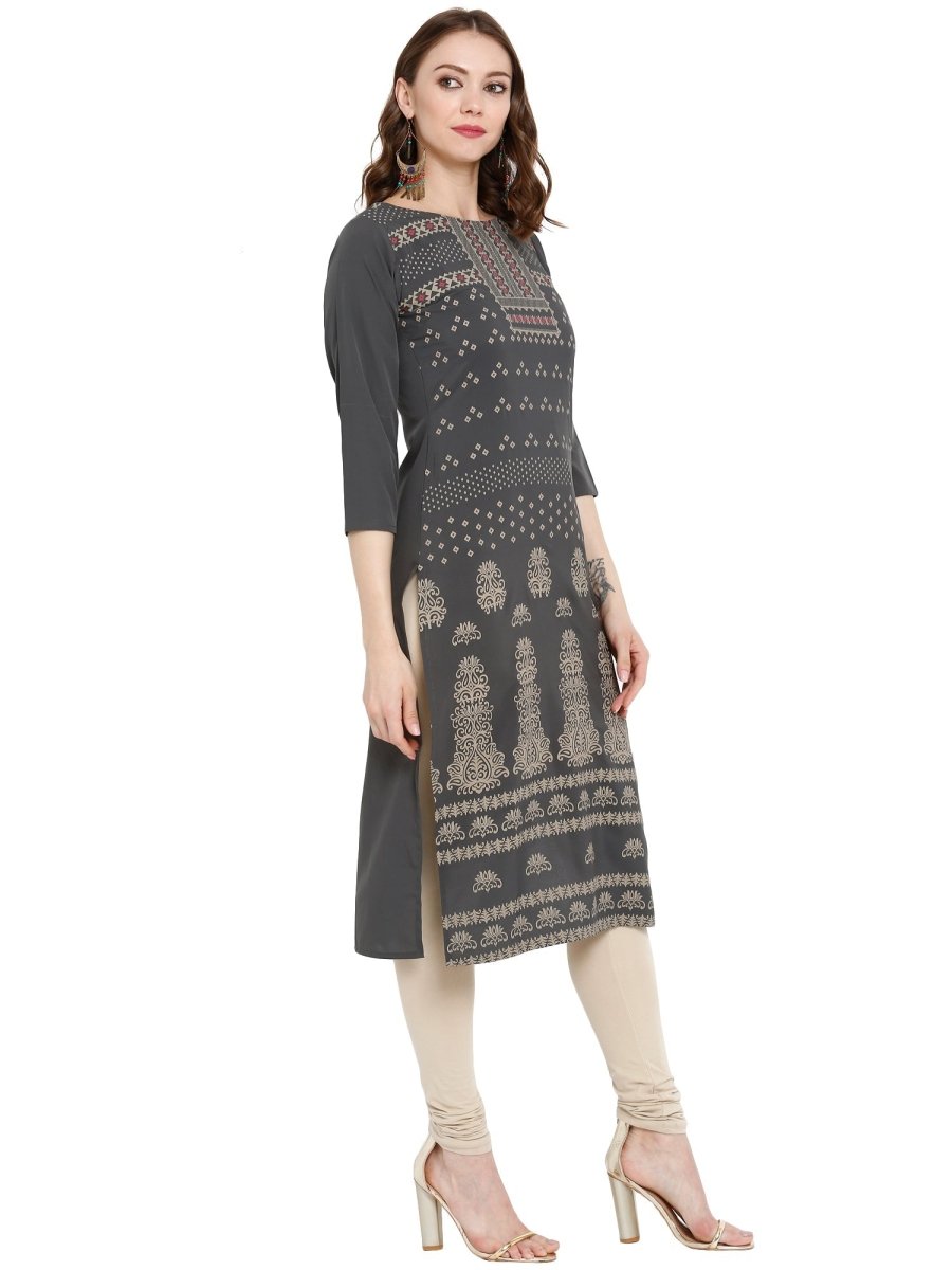 Ahalyaa Women Grey Printed Straight Kurta