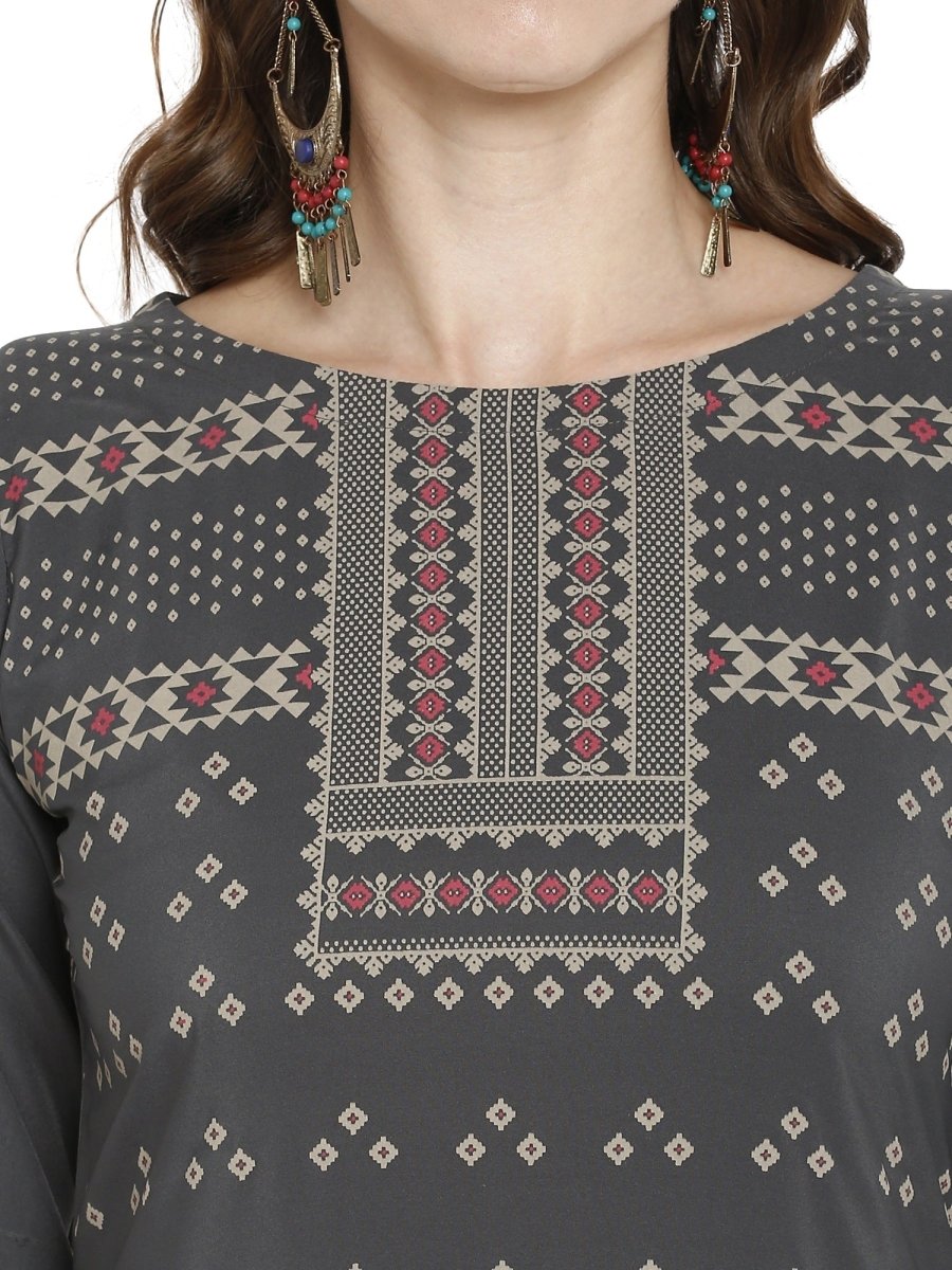 Ahalyaa Women Grey Printed Straight Kurta