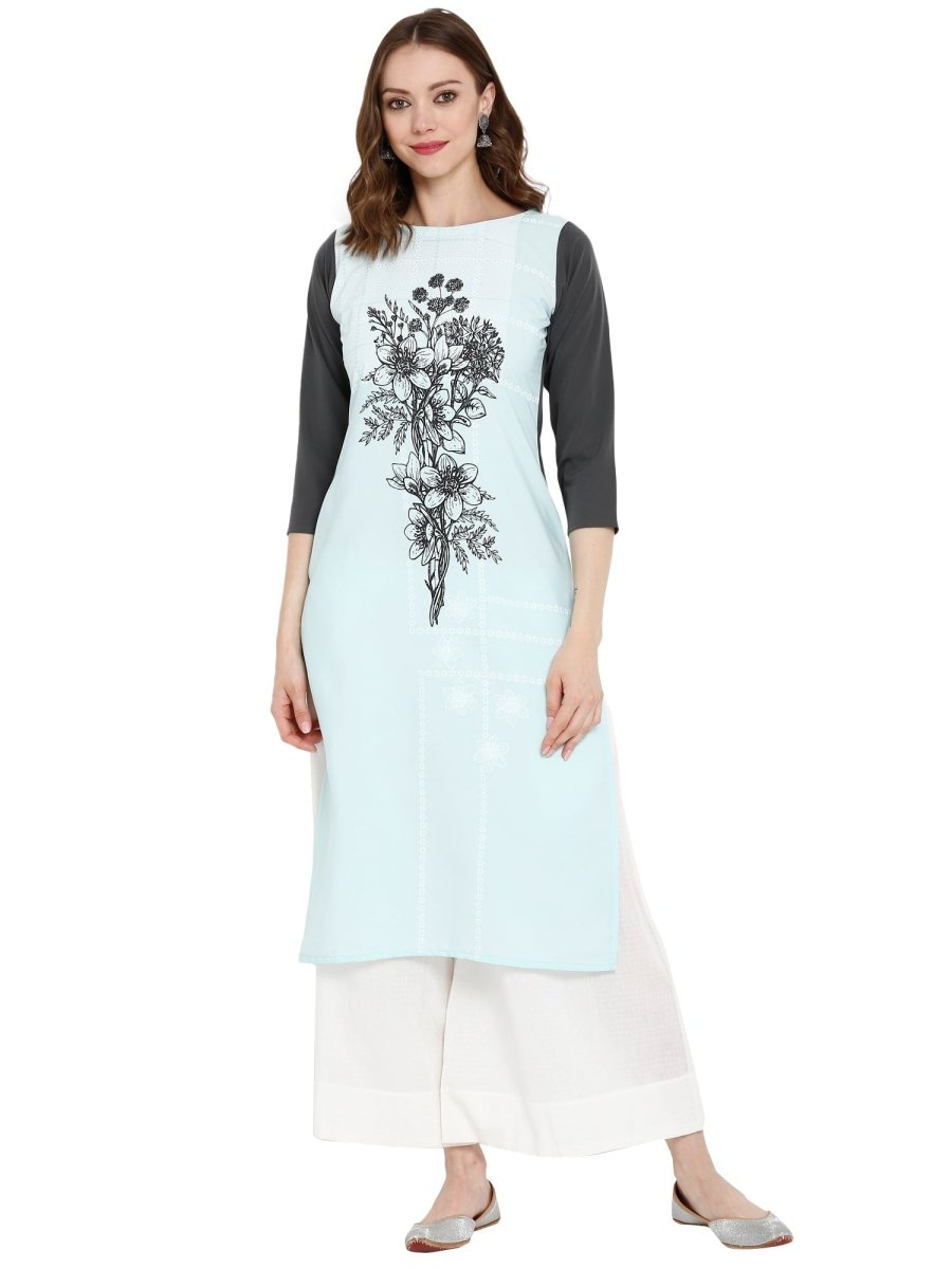 Ahalyaa Women Blue & Black Printed Straight Kurta