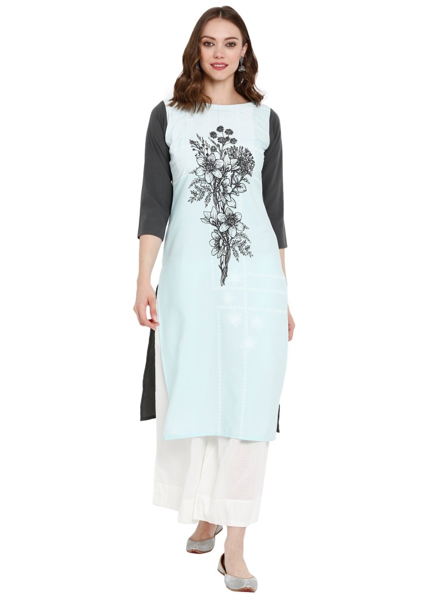 Ahalyaa Women Blue & Black Printed Straight Kurta