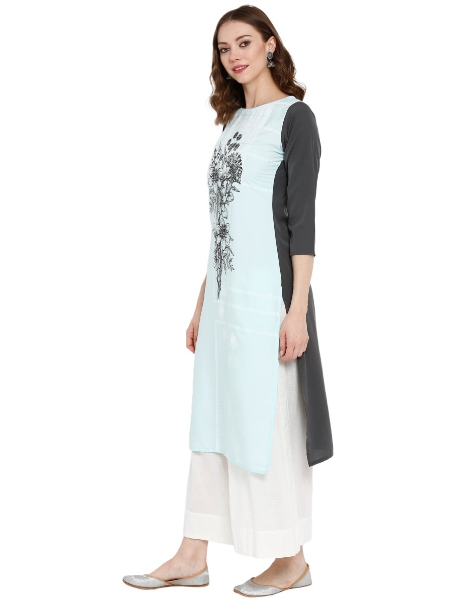 Ahalyaa Women Blue & Black Printed Straight Kurta