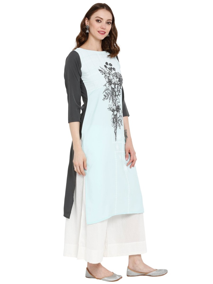 Ahalyaa Women Blue & Black Printed Straight Kurta