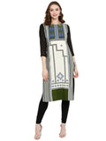 Ahalyaa Women Black & Cream-Coloured Printed Straight KurtI