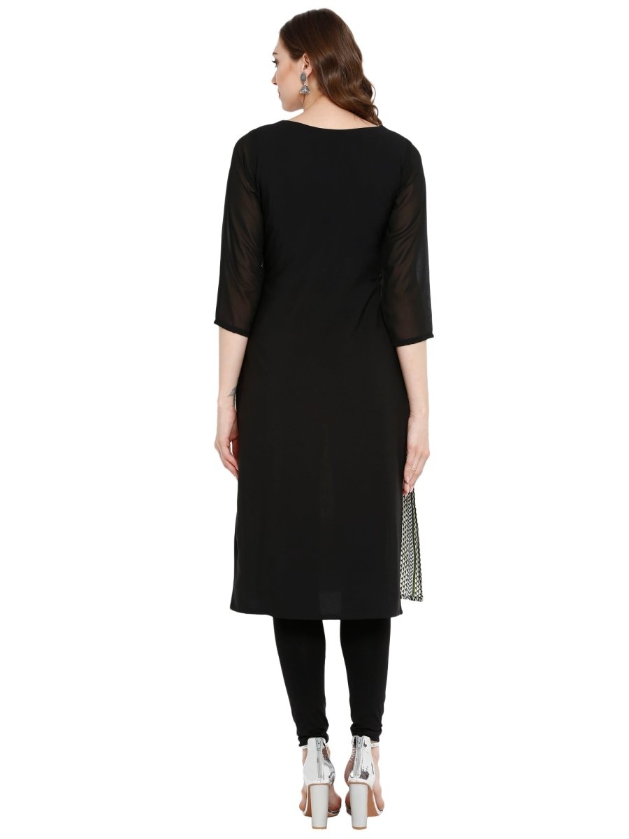 Ahalyaa Women Black & Cream-Coloured Printed Straight KurtI