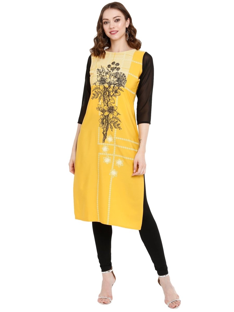 Ahalyaa Women Yellow Printed Straight Kurta