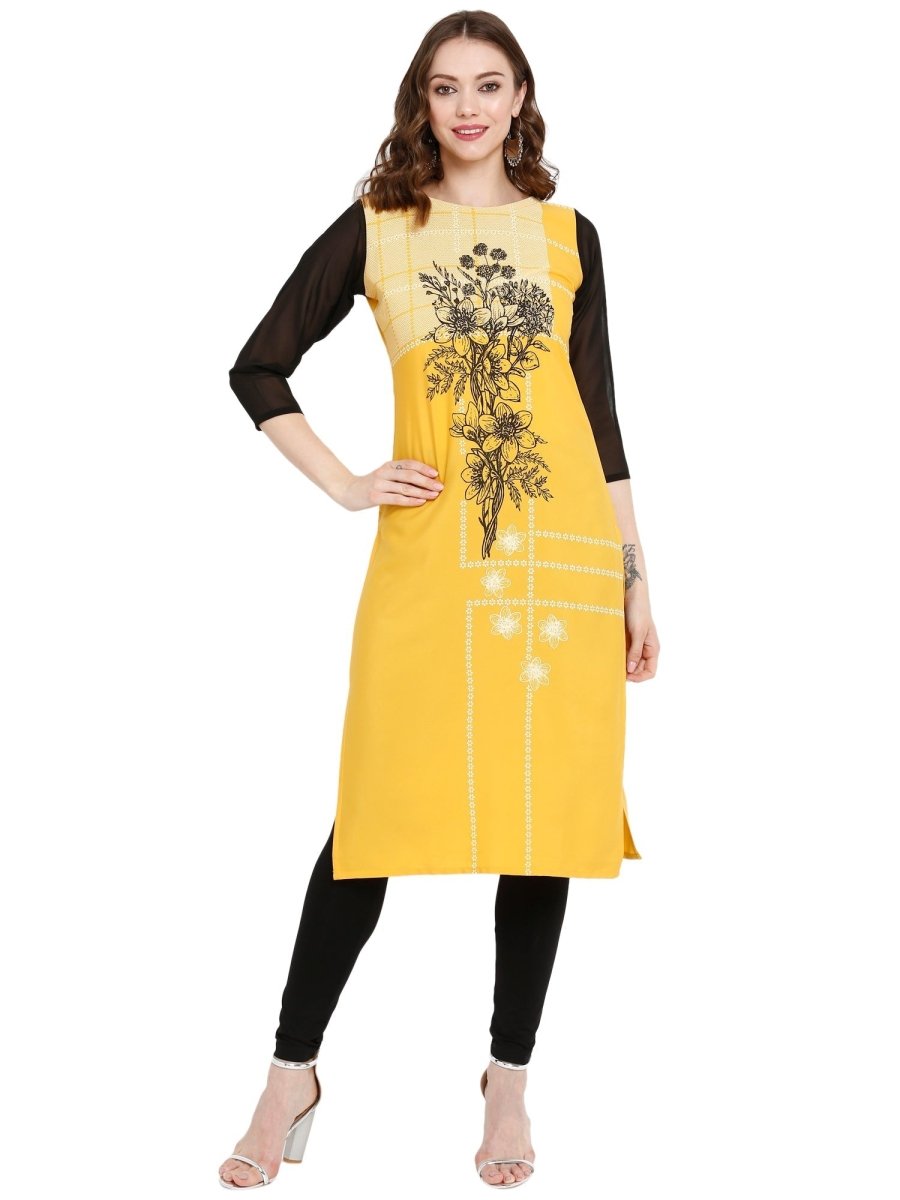Ahalyaa Women Yellow Printed Straight Kurta