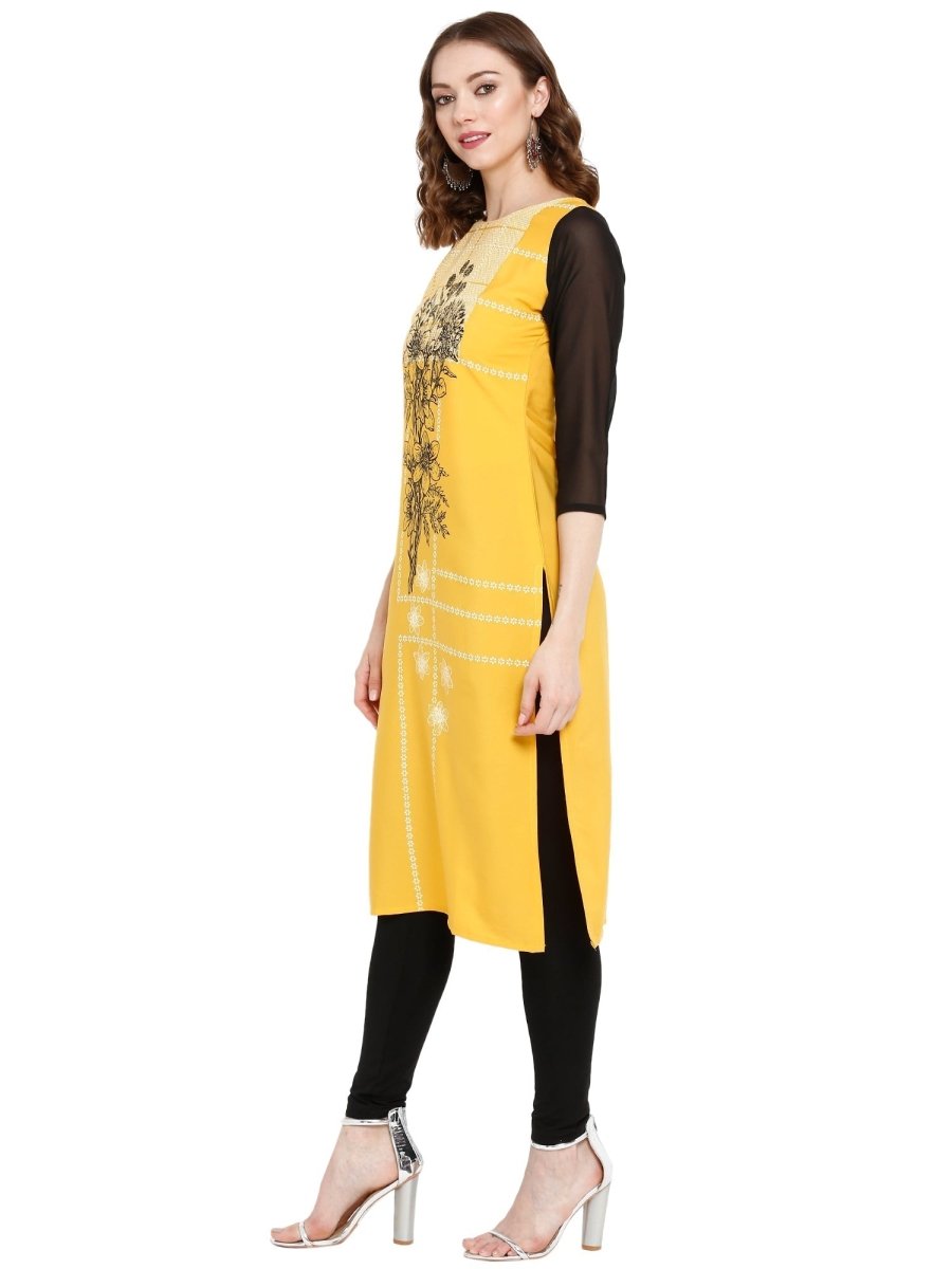 Ahalyaa Women Yellow Printed Straight Kurta