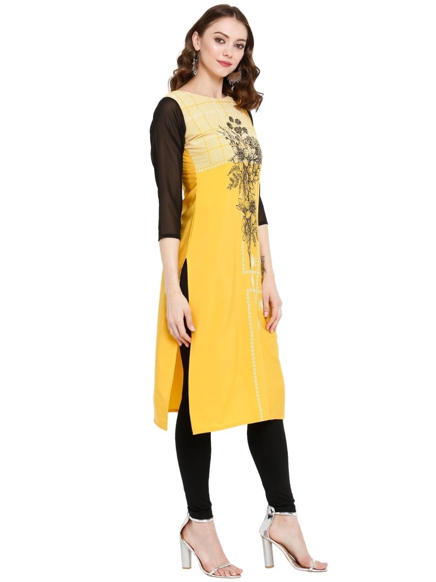 Ahalyaa Women Yellow Printed Straight Kurta