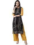 Ahalyaa Black & Grey Screen Print Straight Kurta
