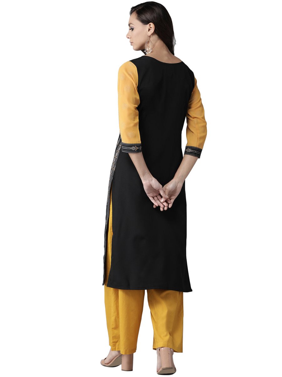 Ahalyaa Black & Grey Screen Print Straight Kurta