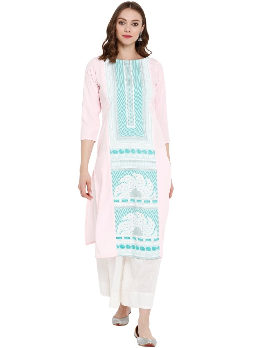 Ahalyaa Women Pink Printed Straight Kurta