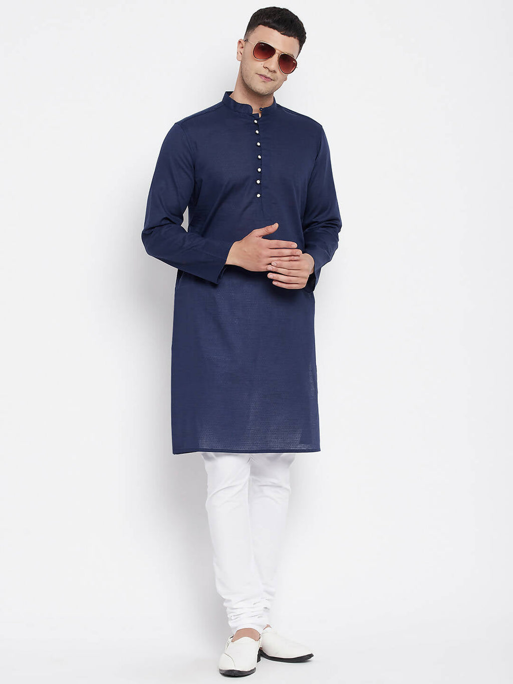 Even Apparels Blue Color Rayon Men's Kurta With Band Collar