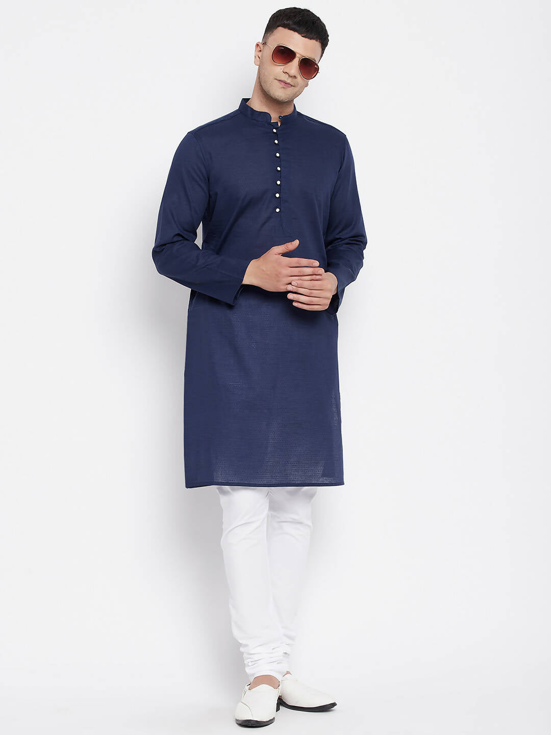 Even Apparels Blue Color Rayon Men's Kurta With Band Collar