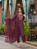 Juniper Women's Wine Ethnic Motif Printed Muslin Kurta Set With Zari Work & Gota Patti