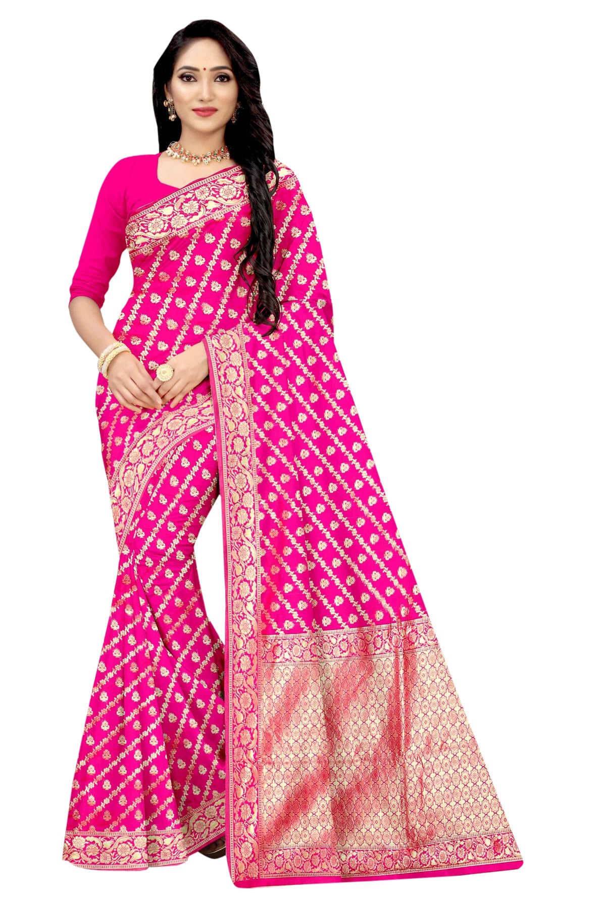 Vamika Pink Weaving Banarasi Jacquard Saree