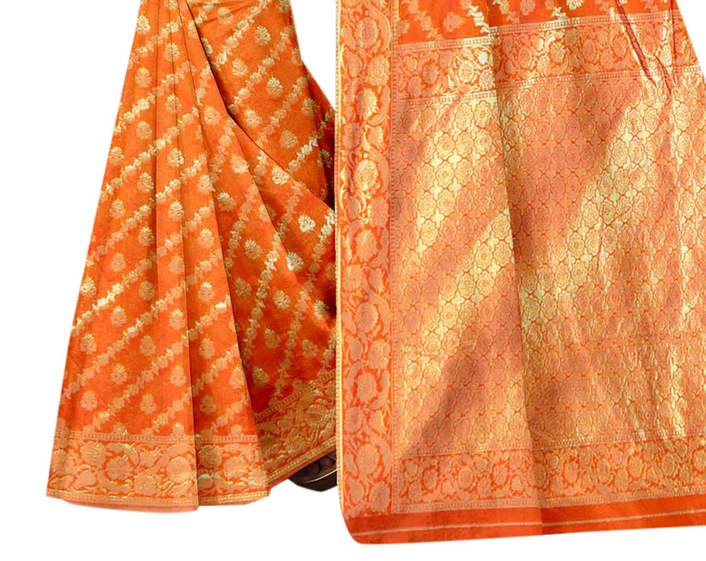 Vamika Orange Weaving Banarasi Jacquard Saree