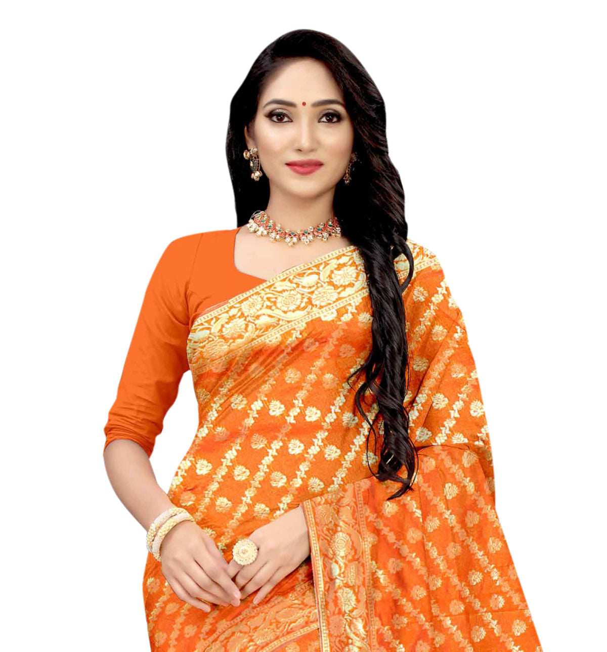 Vamika Orange Weaving Banarasi Jacquard Saree