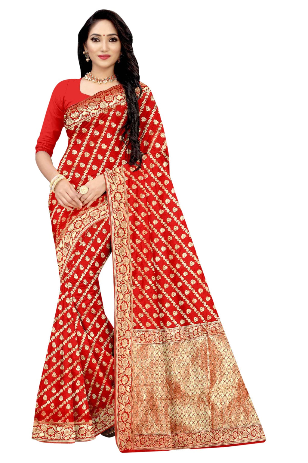 Vamika Red Weaving Banarasi Jacquard Saree